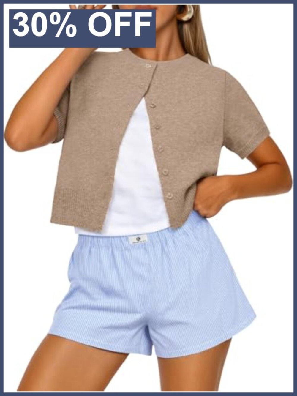Short Sleeve Cardigan Sweater Lightweight Button Up Cropped Knit Top for Women